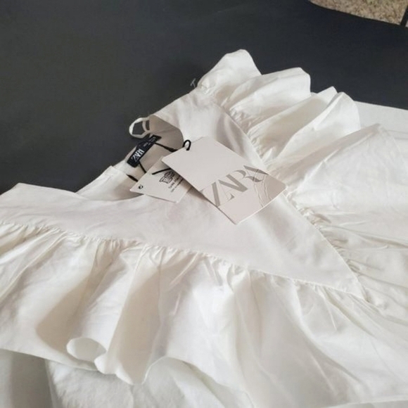 Zara White Cutwork Embroidery Long Sleeve Eyelet Oversized Ruffled Dress NWT - Picture 8 of 16